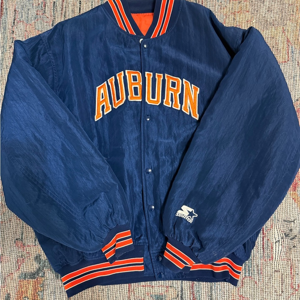 STARTER Blue and Orange Auburn Varsity Bomber Jacket